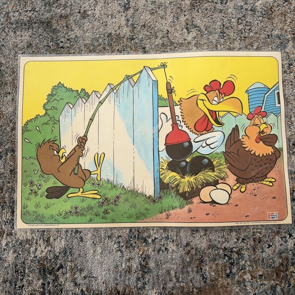 Vintage 1976 Pepsi Looney Tunes Foghorn Leghorn & Henery Hawk Placemat RARE